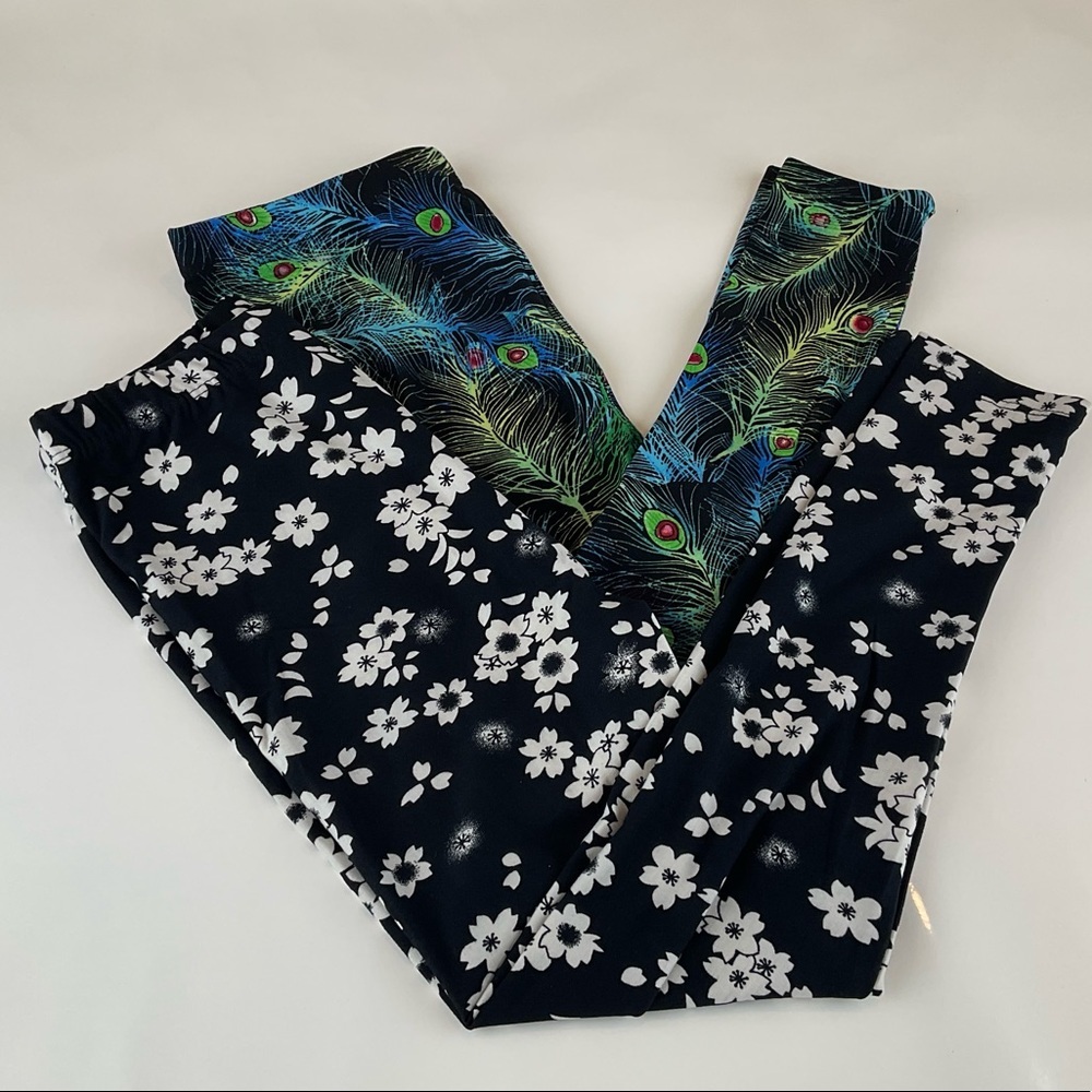 NWT Girls Leggings, Peacock & Black/White Floral